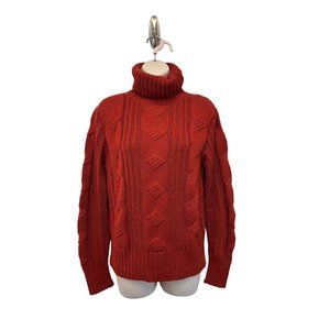 Alpaka Studio 100% Baby Alpaca Chunky Cable Terracotta Turtleneck Sweater M